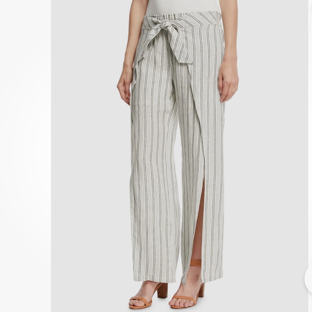 joie white gray strip linen pant wide leg long slits Pants size small